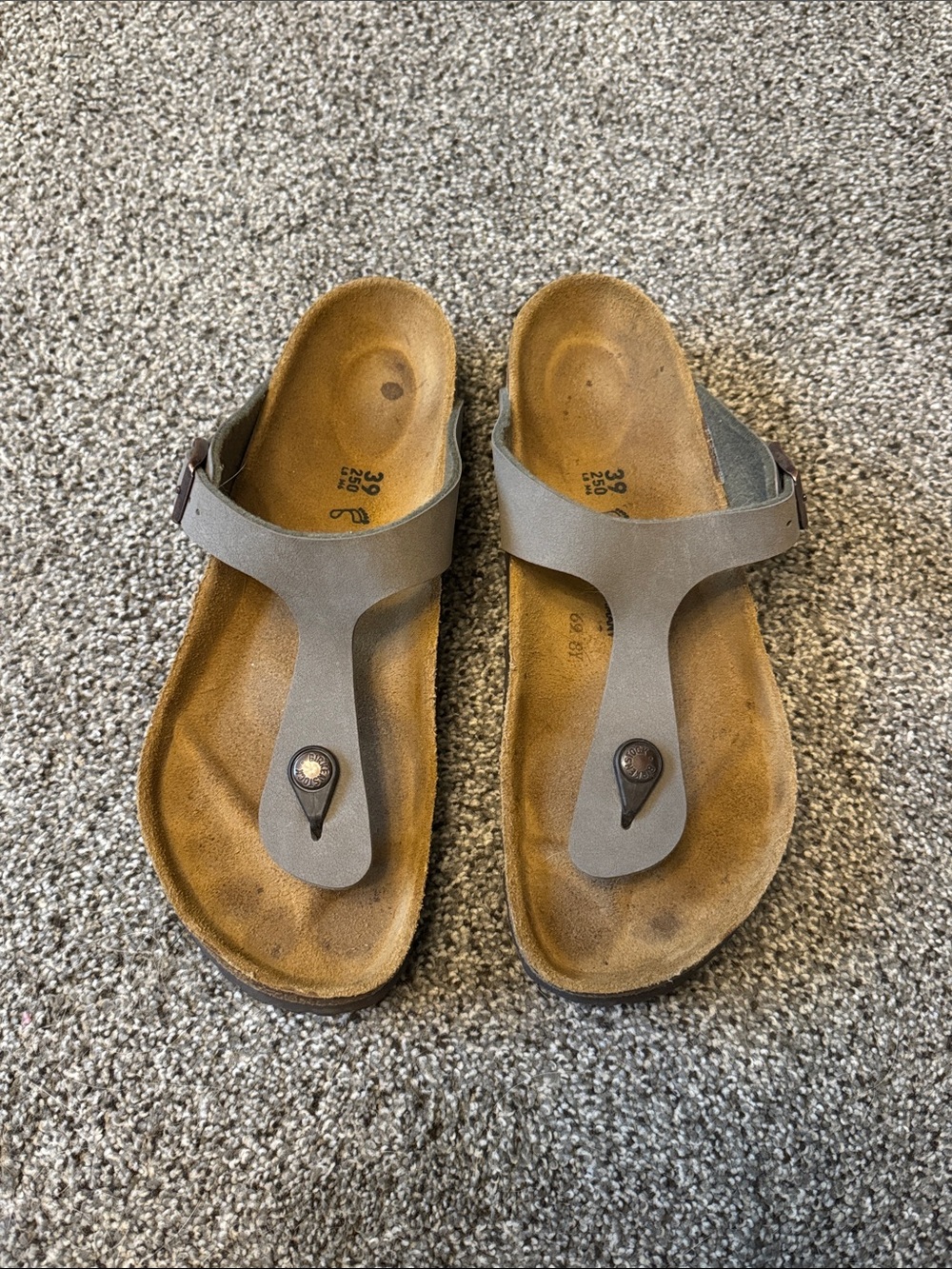 Birkenstock Taupe Leather Toe-Post Sandals